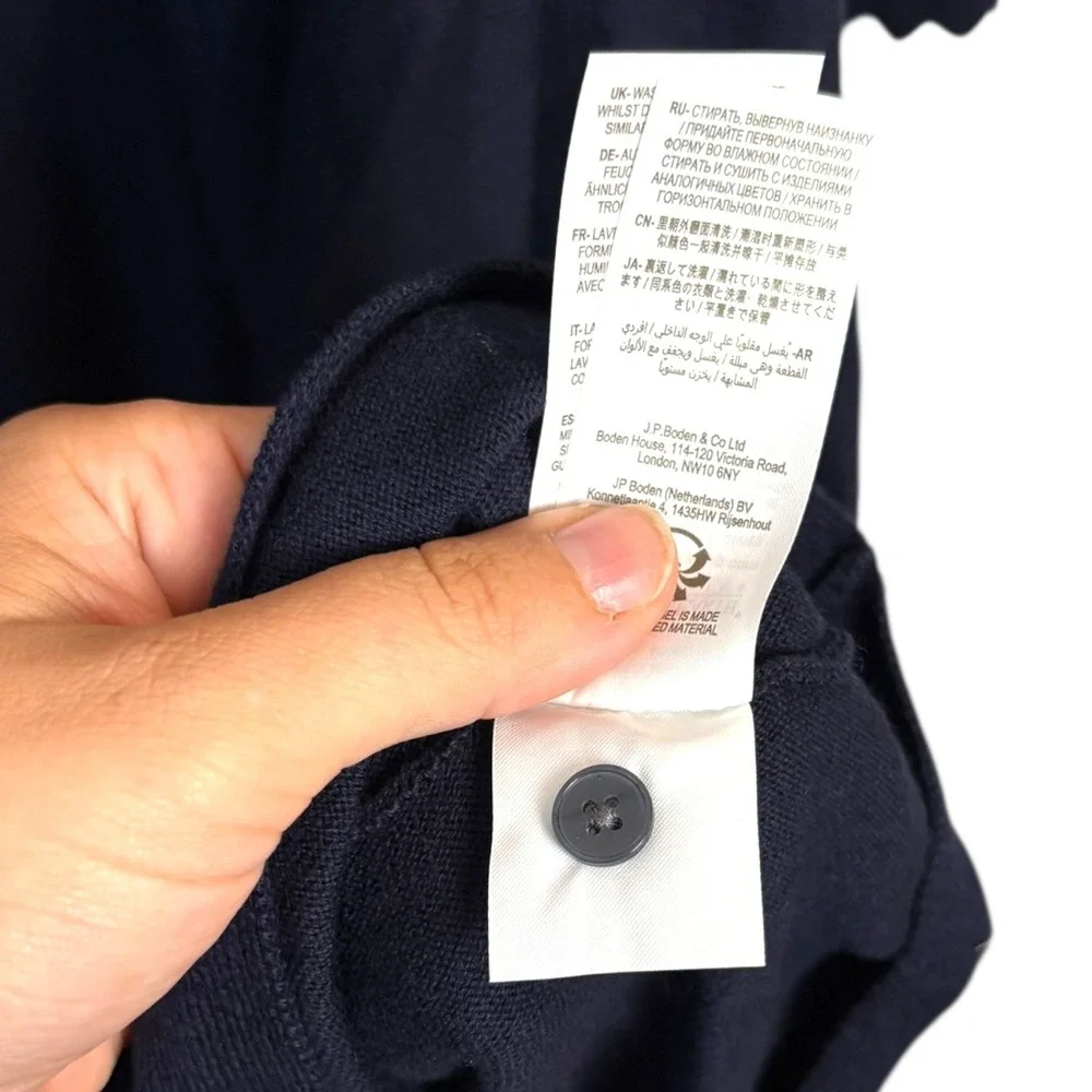 Boden Abercorn Navy Blue Collar Knit Sweater Dress Ruffle Cuffs NWT Wool Blend12 - Picture 13 of 13